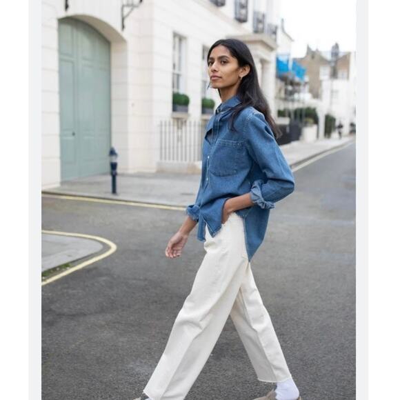 Vintage Classic Oversized Boho Chic Denim Button Down Jean Shirt XL - Picture 12 of 16